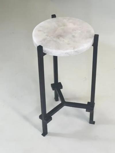 Marc Du Plantier Pair French Modern Neoclassical Rock Crystal Iron Side Tables Marc du Plantier