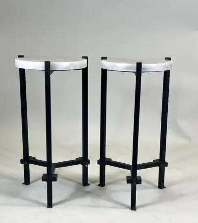 Marc Du Plantier Pair French Modern Neoclassical Rock Crystal Iron Side Tables Marc du Plantier