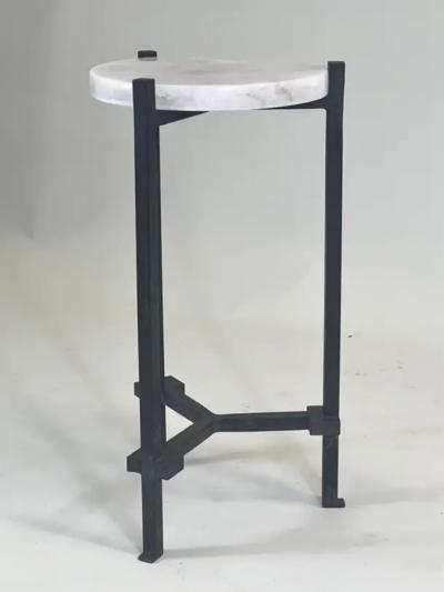 Marc Du Plantier Pair French Modern Neoclassical Rock Crystal Iron Side Tables Marc du Plantier
