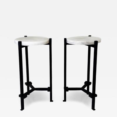 Marc Du Plantier Pair French Modern Neoclassical Rock Crystal Iron Side Tables Marc du Plantier