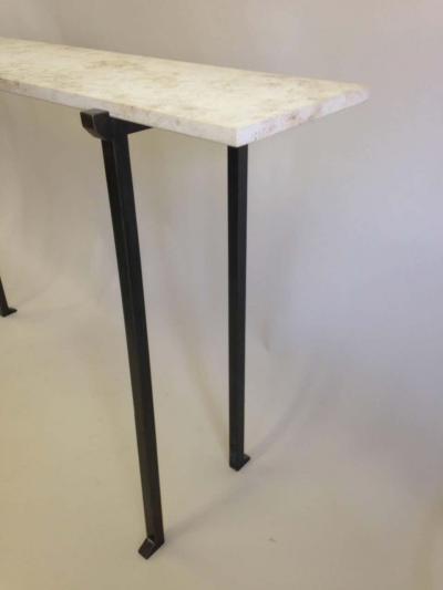 Marc Du Plantier Two French Mid Century Modern Neoclassical Bronzed Iron Console Marc Duplantier