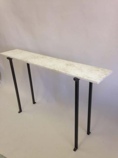 Marc Du Plantier Two French Mid Century Modern Neoclassical Bronzed Iron Console Marc Duplantier