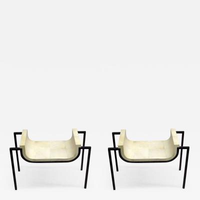 Marc Du Plantier Two French Parchment Benches in the Style of Marc du Plantier