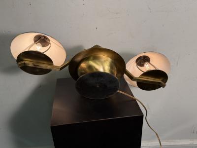 Marc Errol RARE MODERNIST BRASS ART DECO LAMP ENAMELED FLOWER GLASS SHADES BY MARC ERROL
