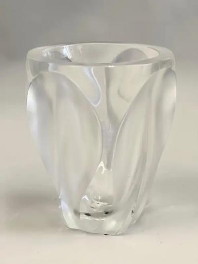 Marc Lalique French Mid Century Molded Polished Crystal Vase Ingrid by Lalique c 1964