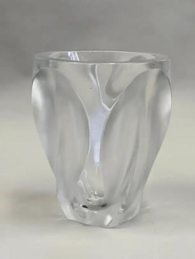 Marc Lalique French Mid Century Molded Polished Crystal Vase Ingrid by Lalique c 1964