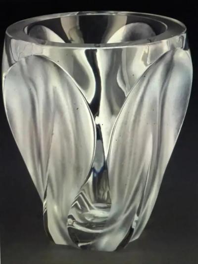 Marc Lalique French Mid Century Molded Polished Crystal Vase Ingrid by Lalique c 1964