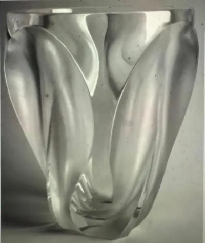 Marc Lalique French Mid Century Molded Polished Crystal Vase Ingrid by Lalique c 1964