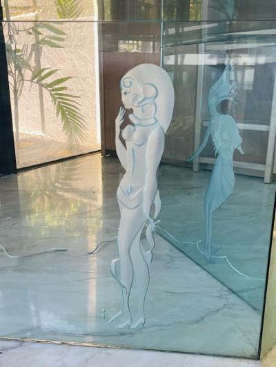 Marc Lalique INCREDIBLE ART DECO REVIVAL ILLUMINATED SCENIC ETCHED GLASS DINING TABLE