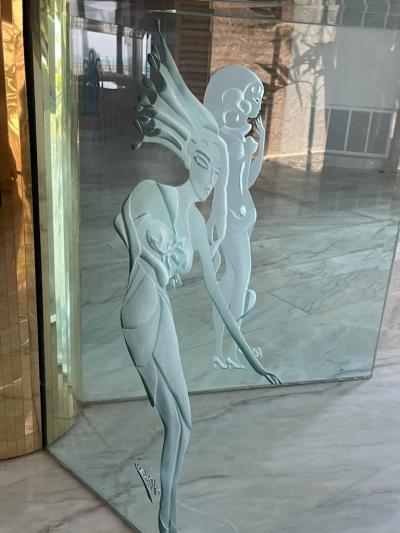 Marc Lalique INCREDIBLE ART DECO REVIVAL ILLUMINATED SCENIC ETCHED GLASS DINING TABLE