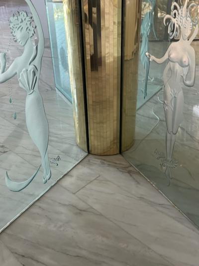 Marc Lalique INCREDIBLE ART DECO REVIVAL ILLUMINATED SCENIC ETCHED GLASS DINING TABLE