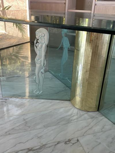 Marc Lalique INCREDIBLE ART DECO REVIVAL ILLUMINATED SCENIC ETCHED GLASS DINING TABLE