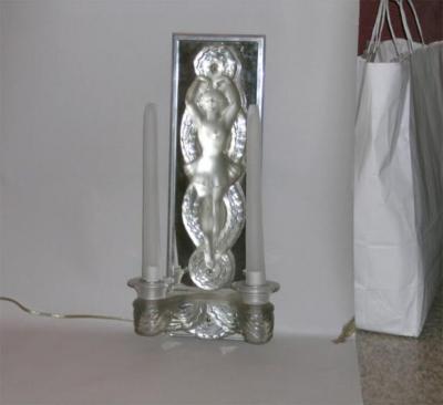 Marc Lalique Pair of Figural Art Deco Sconces by Marc Lalique