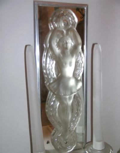 Marc Lalique Pair of Figural Art Deco Sconces by Marc Lalique