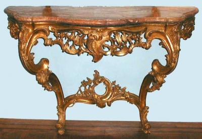 Marc Vibert A Gilded Wood Console Table tavolo da muro with a Marble Top