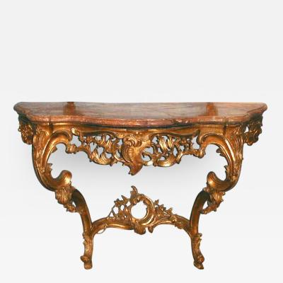 Marc Vibert A Gilded Wood Console Table tavolo da muro with a Marble Top