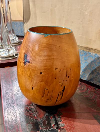 Marc Wroe Turned Turquoise Inlaid Wood Vessel I