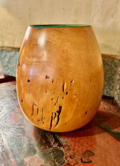 Marc Wroe Turned Turquoise Inlaid Wood Vessel I