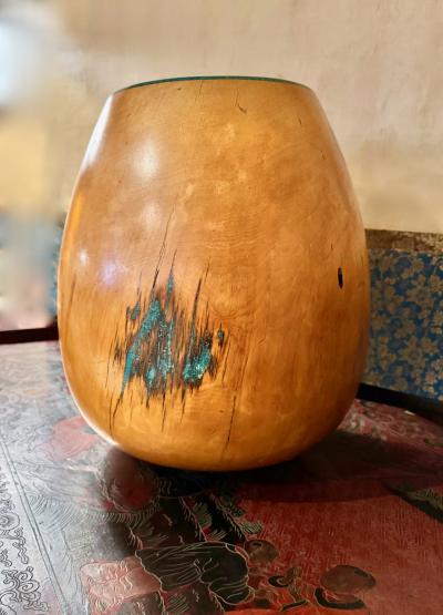 Marc Wroe Turned Turquoise Inlaid Wood Vessel I