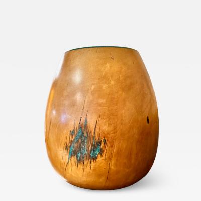 Marc Wroe Turned Turquoise Inlaid Wood Vessel I