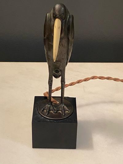 Marcel Andre Bouraine FRENCH ART DECO MARIBOU STORK ELECTRIC LIGHTER IN THE MANNER OF MARCEL BOURAINE