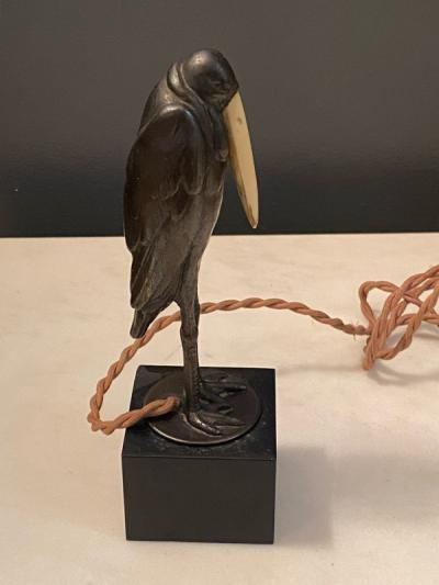 Marcel Andre Bouraine FRENCH ART DECO MARIBOU STORK ELECTRIC LIGHTER IN THE MANNER OF MARCEL BOURAINE