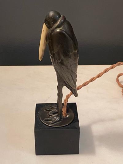 Marcel Andre Bouraine FRENCH ART DECO MARIBOU STORK ELECTRIC LIGHTER IN THE MANNER OF MARCEL BOURAINE