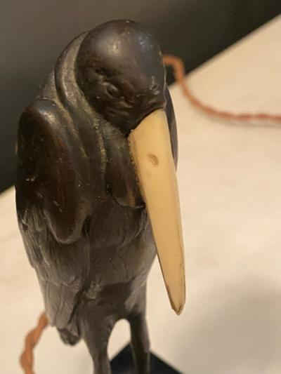 Marcel Andre Bouraine FRENCH ART DECO MARIBOU STORK ELECTRIC LIGHTER IN THE MANNER OF MARCEL BOURAINE