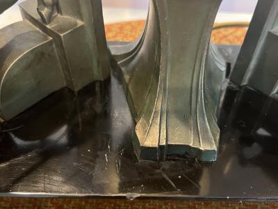 Marcel Andre Bouraine GREAT ART DECO WARRIOR WOMEN ON HORSEBACK WITH SPEARS LAMP ON BLACK MARBLE BASE