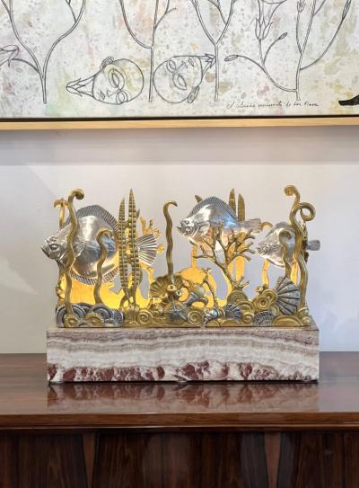 Marcel Andre Bouraine Marcel Bouraine Turbot Illuminated Sculpture Art Deco Underwater Scene
