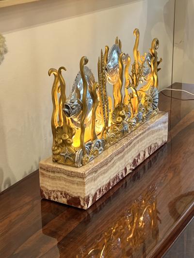 Marcel Andre Bouraine Marcel Bouraine Turbot Illuminated Sculpture Art Deco Underwater Scene