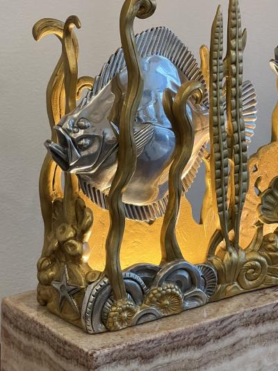 Marcel Andre Bouraine Marcel Bouraine Turbot Illuminated Sculpture Art Deco Underwater Scene