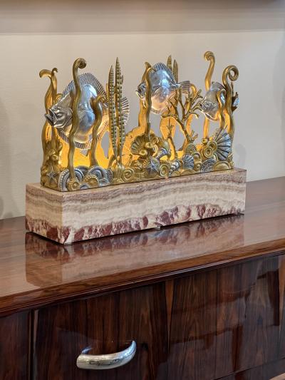 Marcel Andre Bouraine Marcel Bouraine Turbot Illuminated Sculpture Art Deco Underwater Scene
