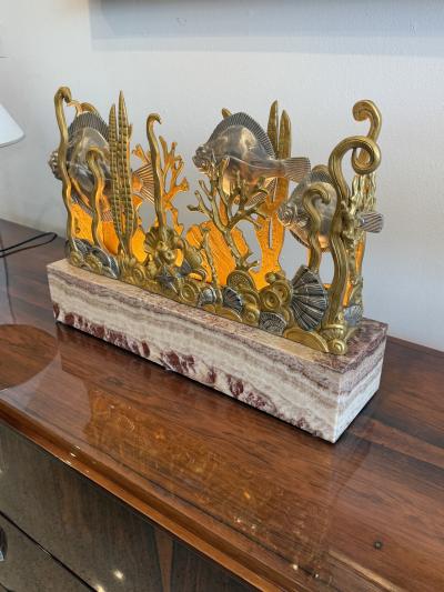 Marcel Andre Bouraine Marcel Bouraine Turbot Illuminated Sculpture Art Deco Underwater Scene