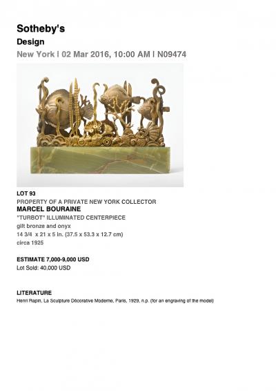 Marcel Andre Bouraine Marcel Bouraine Turbot Illuminated Sculpture Art Deco Underwater Scene