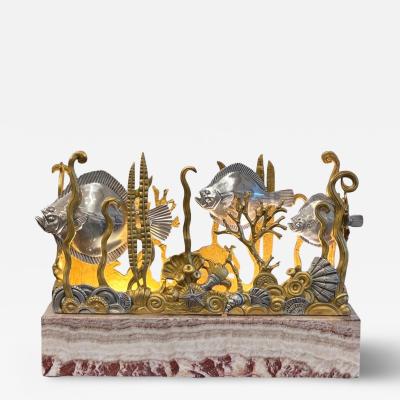 Marcel Andre Bouraine Marcel Bouraine Turbot Illuminated Sculpture Art Deco Underwater Scene