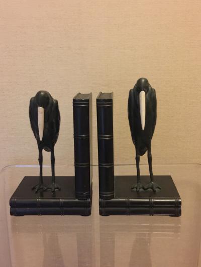 Marcel Andre Bouraine PAIR OF ART DECO MARCEL ANDRE BOURAINE MARIBOU STORK BOOKENDS