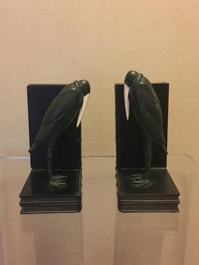 Marcel Andre Bouraine PAIR OF ART DECO MARCEL ANDRE BOURAINE MARIBOU STORK BOOKENDS