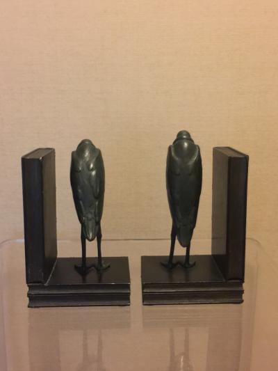 Marcel Andre Bouraine PAIR OF ART DECO MARCEL ANDRE BOURAINE MARIBOU STORK BOOKENDS