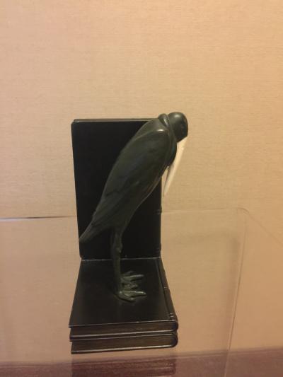 Marcel Andre Bouraine PAIR OF ART DECO MARCEL ANDRE BOURAINE MARIBOU STORK BOOKENDS