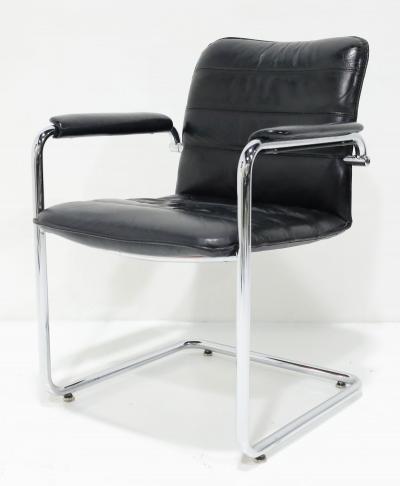 Marcel Breuer Davis Furniture Black Leather and Chrome Dining Chairs