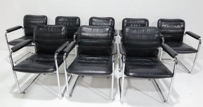 Marcel Breuer Davis Furniture Black Leather and Chrome Dining Chairs