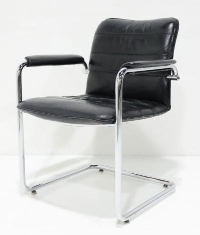 Marcel Breuer Davis Furniture Black Leather and Chrome Dining Chairs