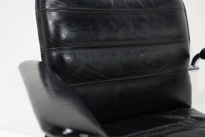 Marcel Breuer Davis Furniture Black Leather and Chrome Dining Chairs