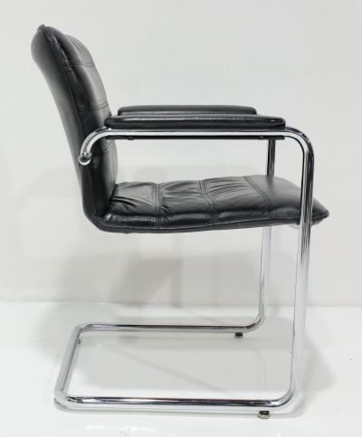 Marcel Breuer Davis Furniture Black Leather and Chrome Dining Chairs