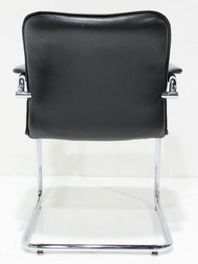 Marcel Breuer Davis Furniture Black Leather and Chrome Dining Chairs