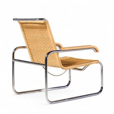 Marcel Breuer Marcel Breuer for Thonet B35 Mid Century Chrome and Rattan Lounge Chairs Pair