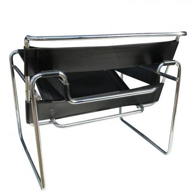 Marcel Breuer Pair of Black Leather Wassily Chairs by Marcel Breuer