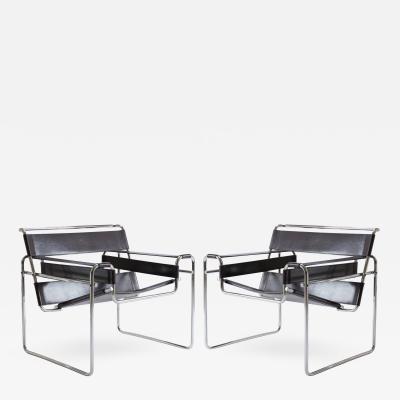 Marcel Breuer Wassily Chairs in Brown Leather by Marcel Breuer for Gavina