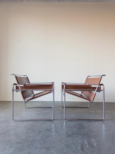 Marcel Breuer Wassily Cognac Leather Chairs by Marcel Breuer for Gavina